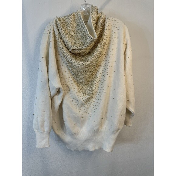 Vintage 80s Bonnie Boerer Heavy Gold Beaded Cowl Neckline Sweater Loose Beads - Picture 1 of 11